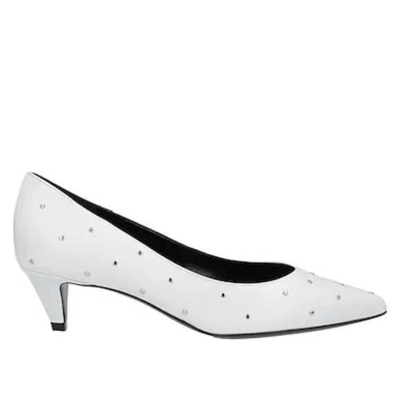 CELINE STUDDED WHITE LEATHER KITTEN HEELS PUMPS - Picture 7 of 7